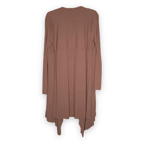 Umgee Long Cardigan Duster Waterfall Raw Hem Ribbed Mocha Tan XL - Picture 5 of 9